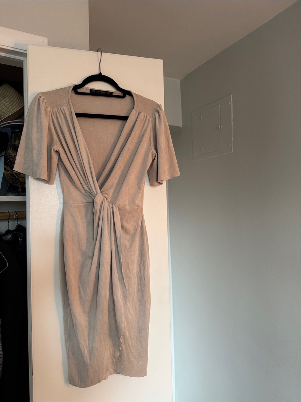 Zara Beige Tie-Front Midi Dress